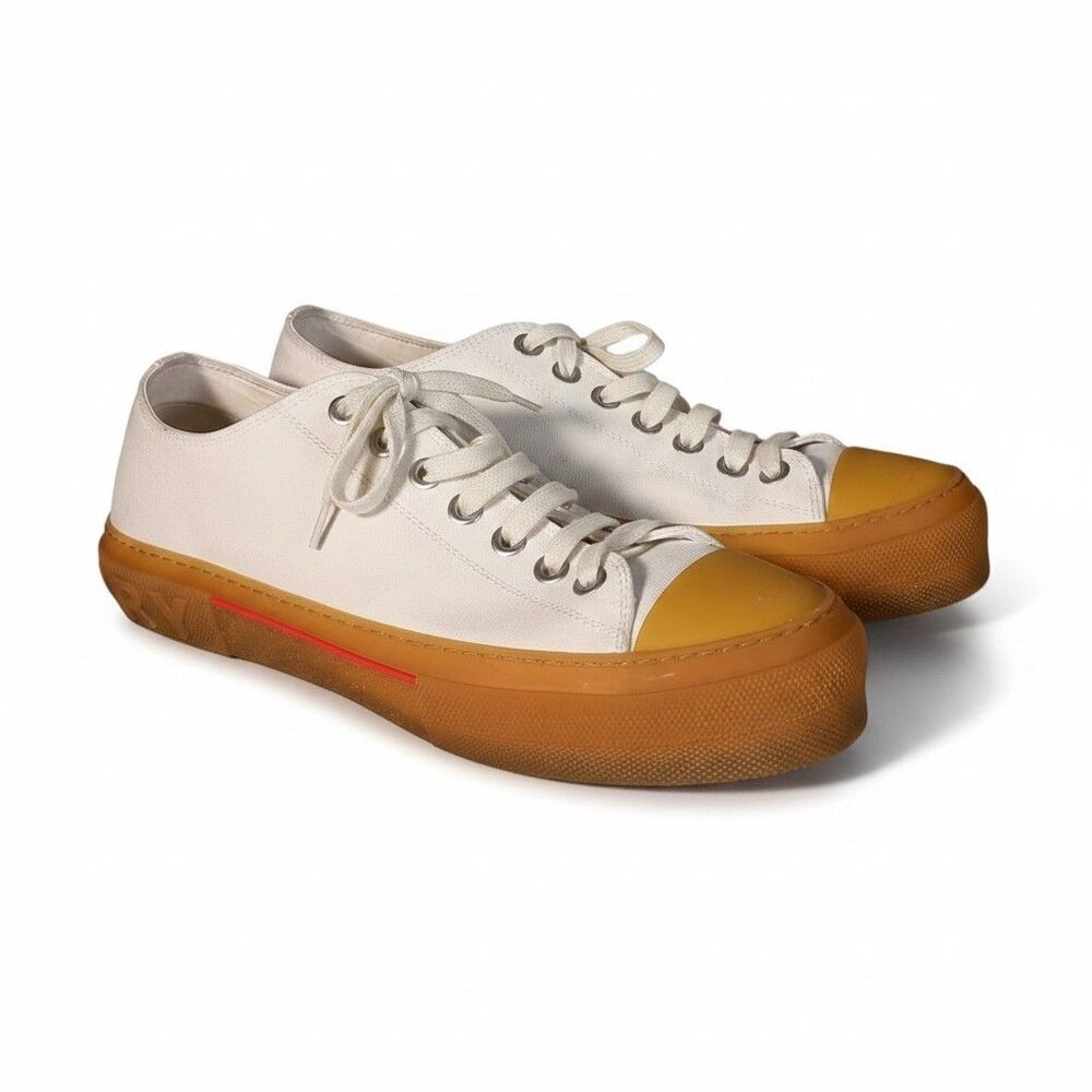 Burberry Jack Sneakers Shoes Mens 45.5/US 11.5 White Cotton Low Top Lace Up Logo